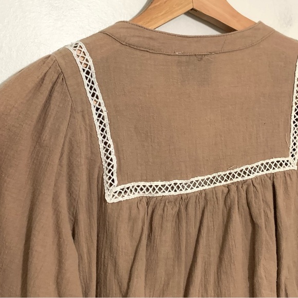 Hayden Tan Gauzy Boho Peasant Dress Size Small Babydoll Neutral Color - Picture 4 of 13